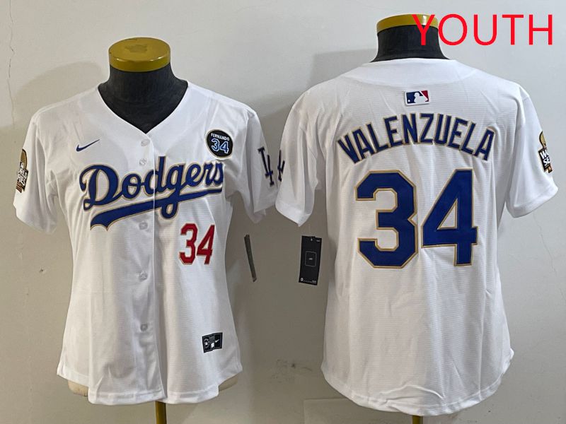 Youth Los Angeles Dodgers #34 Valenzuela White Game 2025 Nike MLB Jersey style 3273